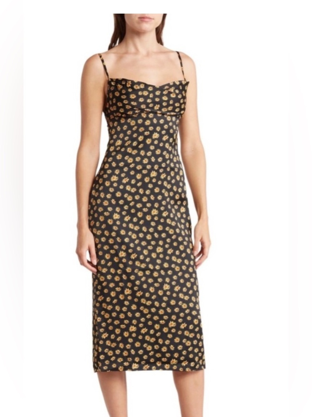 WeWoreWhat Ditsy Daisy Floral Cowl Neck Midi Slip Dress Black Size 0 NWT